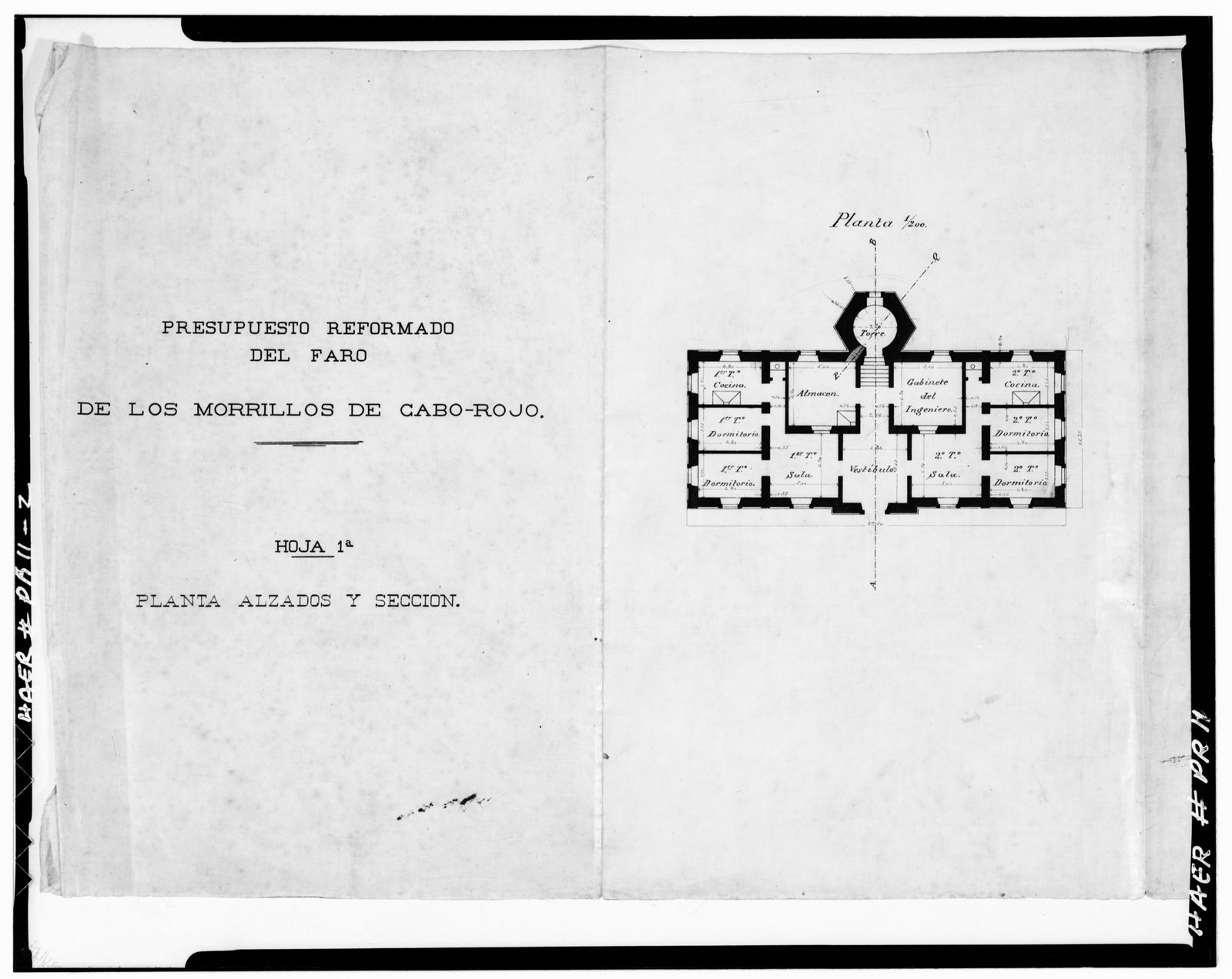 La planta del faro. Lámina original de 1881 del Faro de Los Morrillos