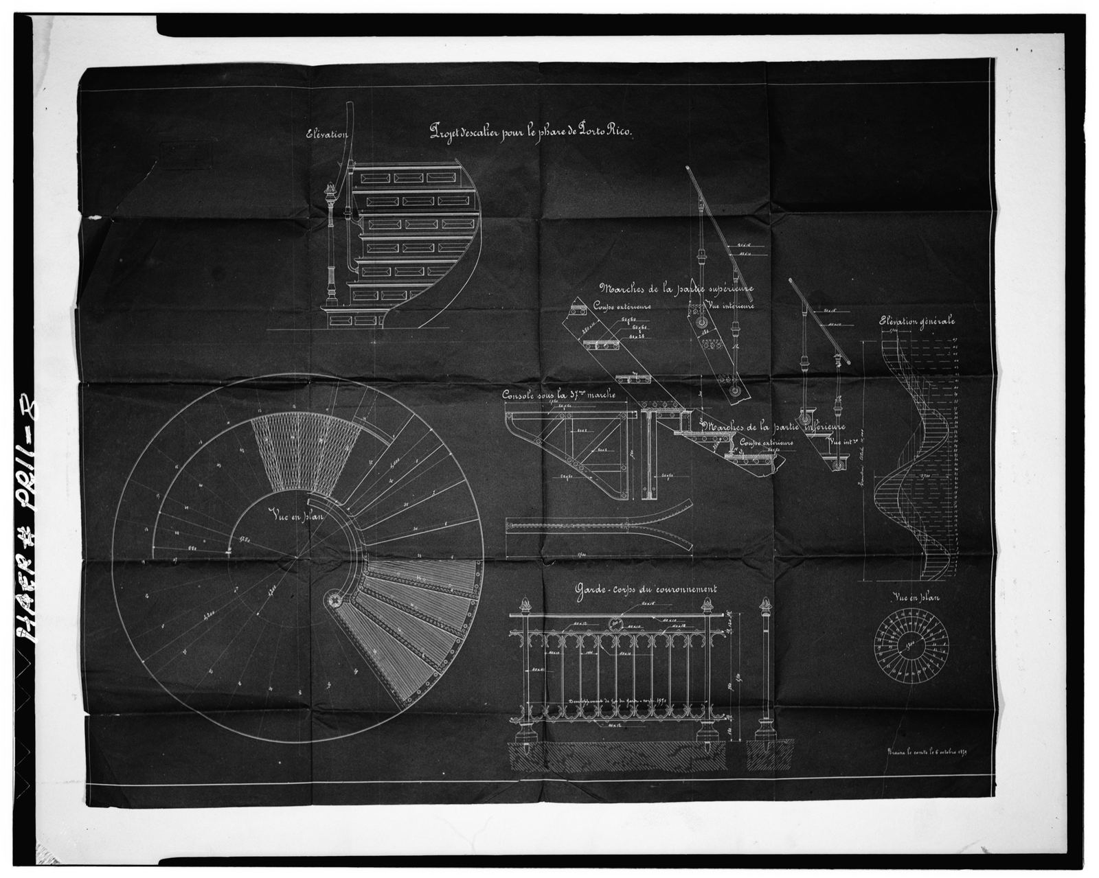 El blueprint de la escalera. Lámina original de 1881 del Faro de Los Morrillos